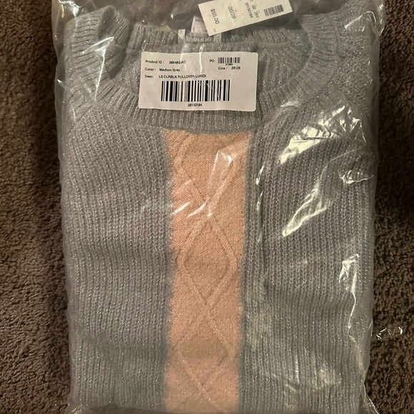 Avenue plus size 26/28 NWT colorblock gray pink lurex sweater cable knit pastel - Picture 2 of 8